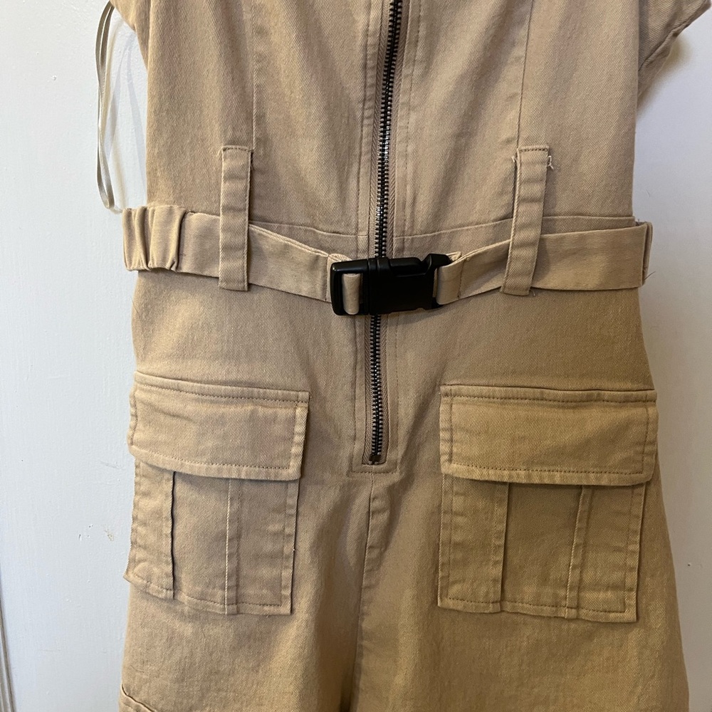 Tan Zip-Front Romper - Picture 2 of 5